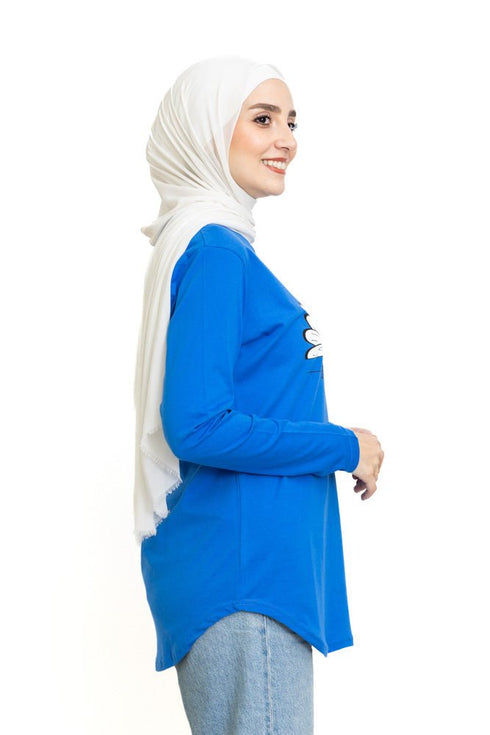 Royal Blue Printed Long - Sleeve Design 18 - Khotwh